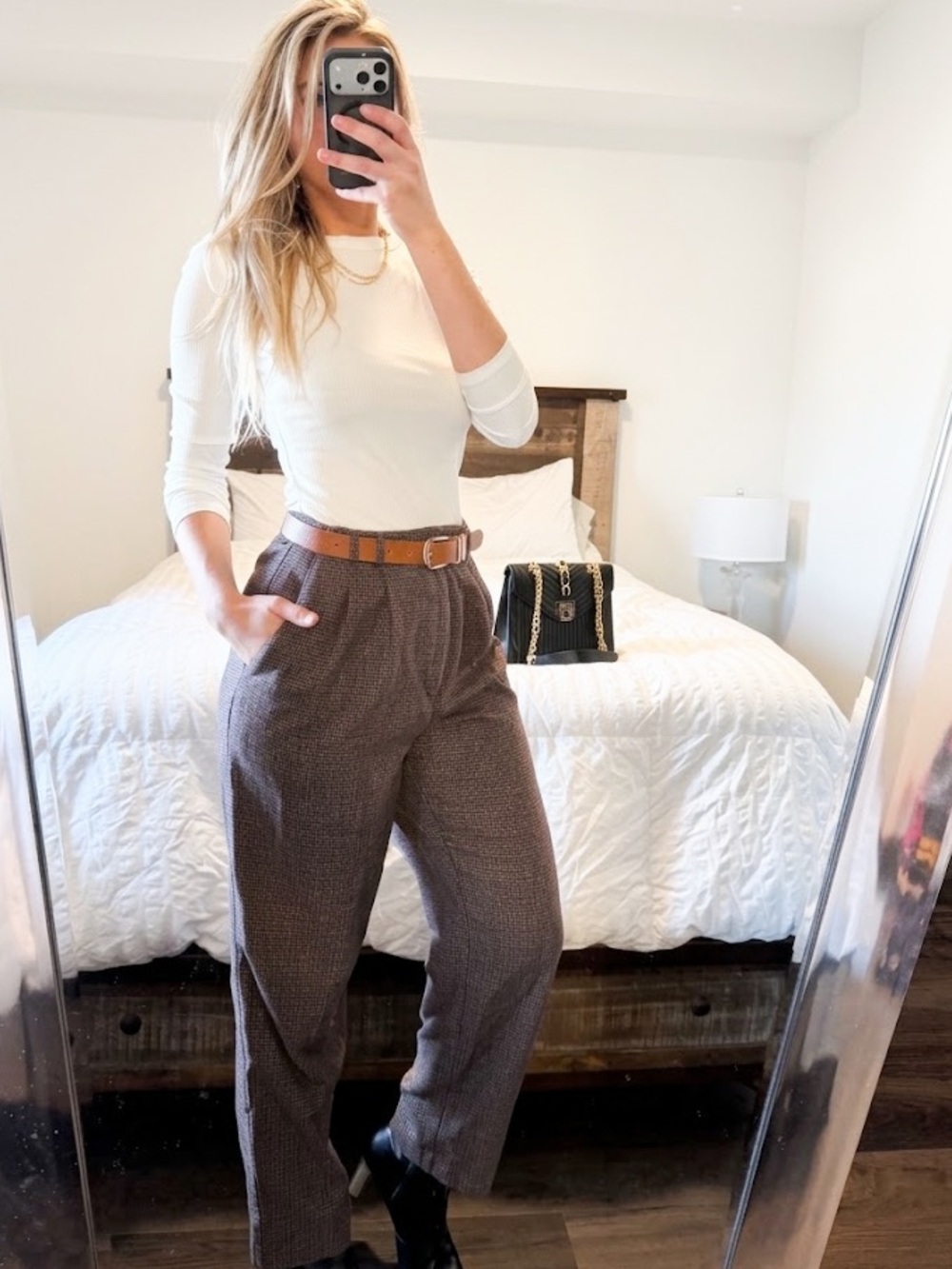 Vintage High-Waist Womens Trousers in Brown